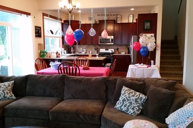 Puppy balloons hanging from the ceiling