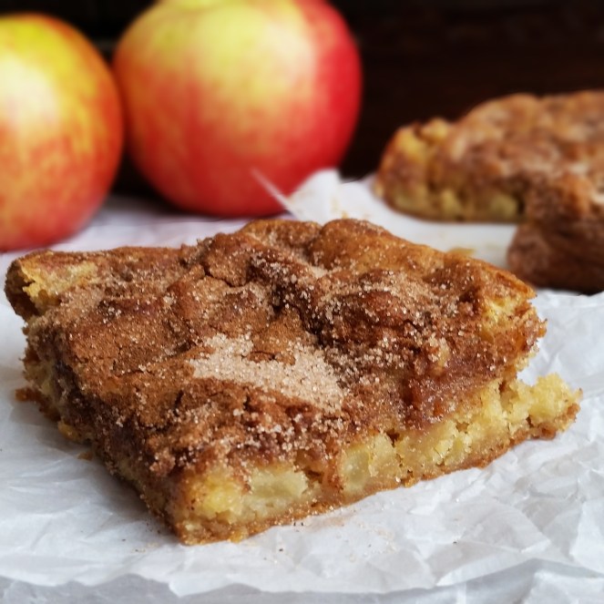 Apple Snickerdoodle Blondies by Rumbly in my Tumbly. A Hybrid between snickerdoodle cookies and apple pie.