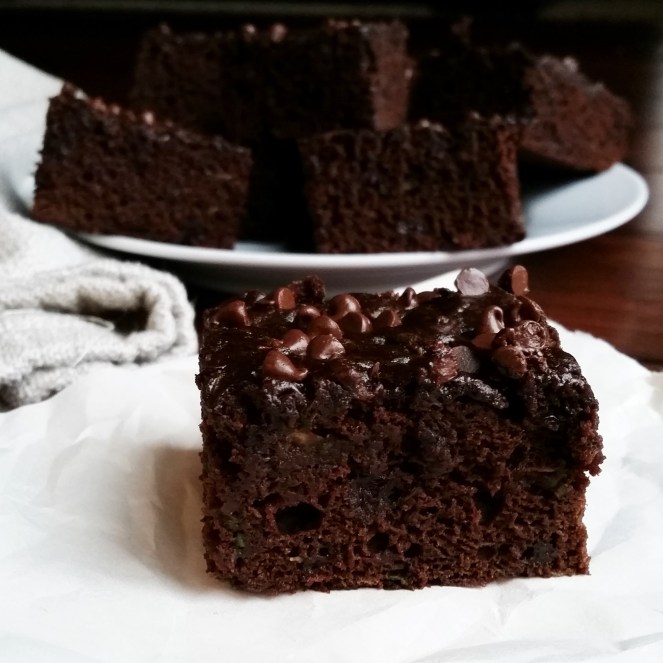 Zucchini Brownies- no oil, just bananas, applesauce, and zucchini. So yummy.