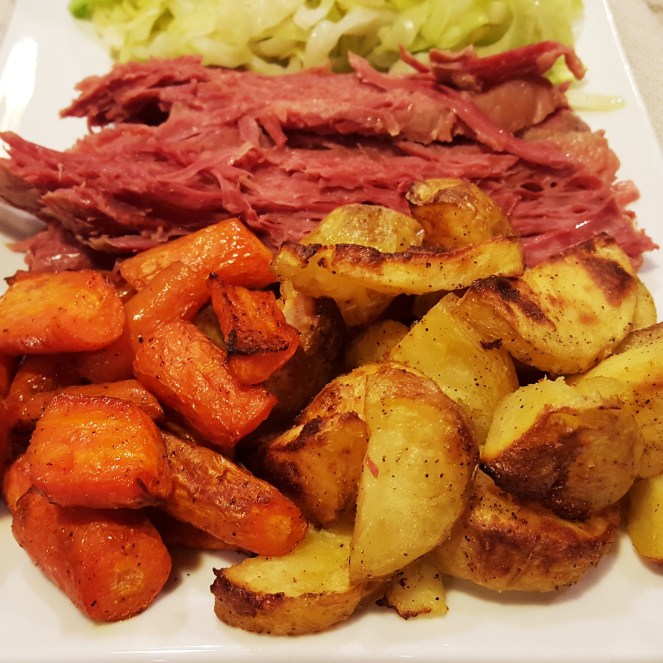 St. Patrick's Day Dinner: Corned Beef, Cabbage, and Roasted Potatoes and Carrots