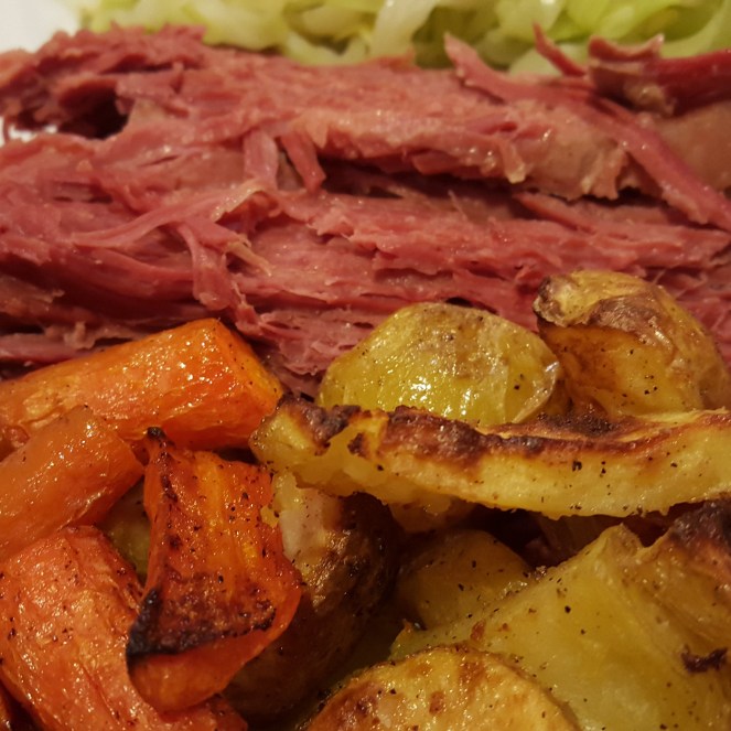 St. Patrick's Day Dinner: Corned Beef, Cabbage, and Roasted Potatoes and Carrots