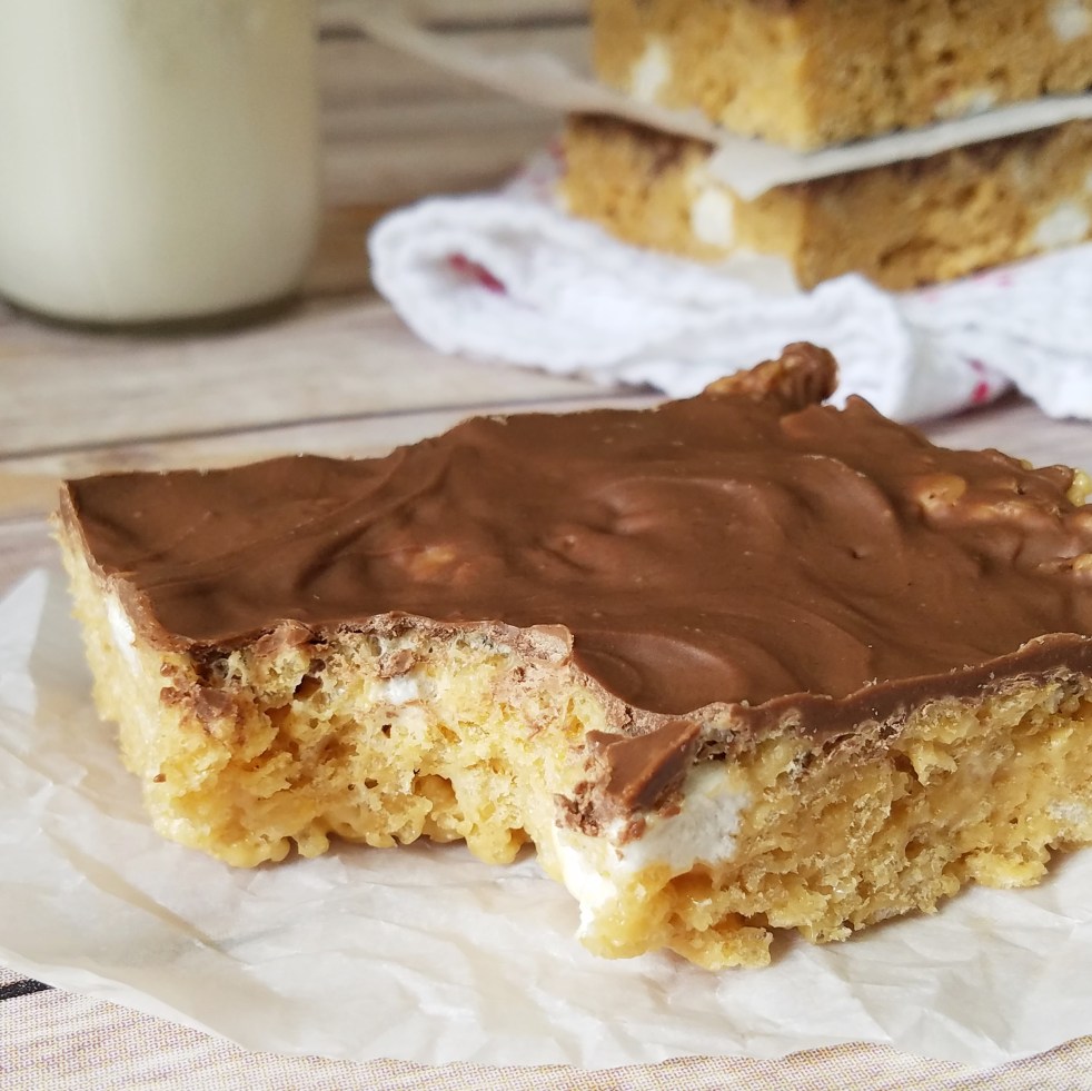 Ultimate Peanut Butter Chocolate Rice Krispie Treats by Rumbly in my Tumbly