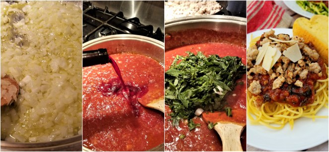 Spaghetti Marinara with Crispy Pork with zoodles or noodles